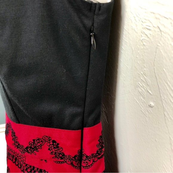 Elle Black Red Flocked  Fit & Flare Party Dress - Picture 5 of 16